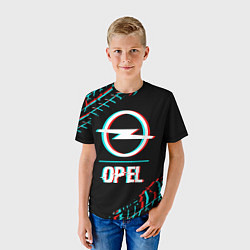 Футболка детская Значок Opel в стиле Glitch на темном фоне, цвет: 3D-принт — фото 2