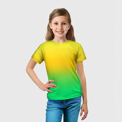 Детская футболка Неоновый градиентный желто-зеленый фон / 3D-принт – фото 5
