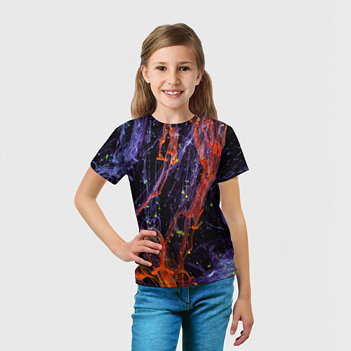 Детская футболка Неоновые краски во тьме - Оранжевый и фиолетовый / 3D-принт – фото 5