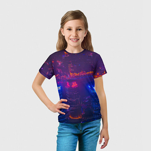 Детская футболка Неоновый город с высоты - Фиолетовый / 3D-принт – фото 5