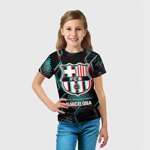 Детская футболка Barcelona FC в стиле Glitch на темном фоне / 3D-принт – фото 5