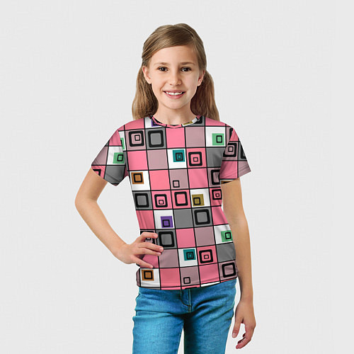 Детская футболка Розовый геометрический узор Geometric shapes / 3D-принт – фото 5