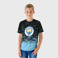 Футболка детская Манчестер сити голубые брызги на черном фоне, цвет: 3D-принт — фото 2