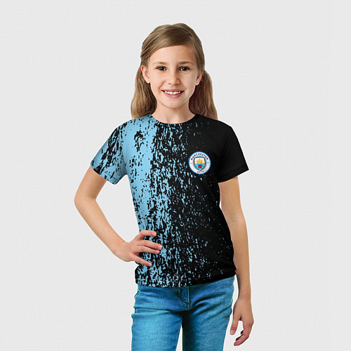 Детская футболка Manchester city манчестер сити голубые брызги / 3D-принт – фото 5