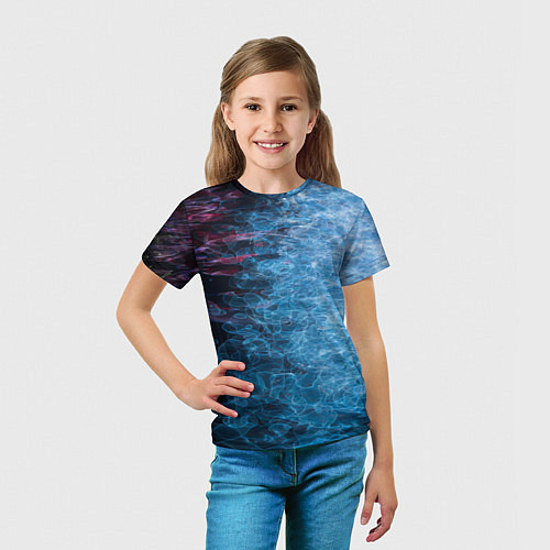 Детская футболка Неоновые волны на воде - Синий / 3D-принт – фото 5