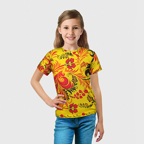 Детская футболка Хохломская Роспись Цветы / 3D-принт – фото 5