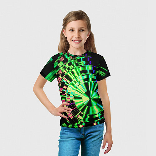 Детская футболка Неоновые дискообразные узоры - Зелёный / 3D-принт – фото 5