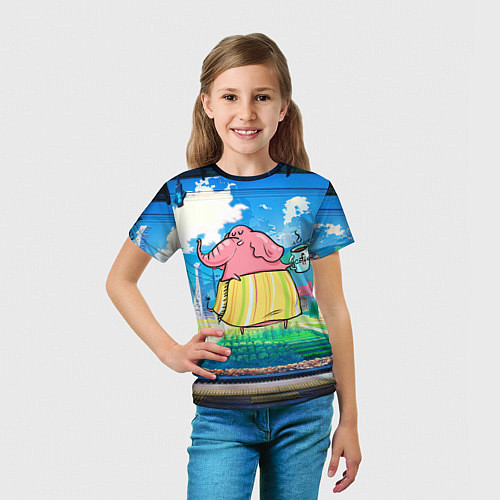 Детская футболка Слониха с кофе / 3D-принт – фото 5