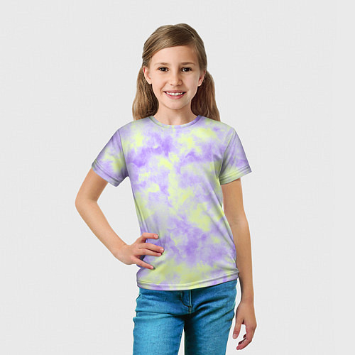 Детская футболка Нежный желто-фиолетовый тай дай / 3D-принт – фото 5