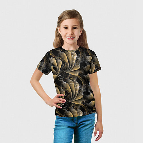 Детская футболка Золотистые абстрактные узоры / 3D-принт – фото 5