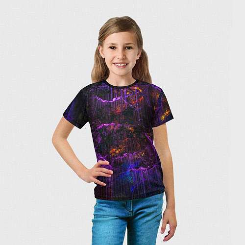 Детская футболка Неоновые лучи и листья - Фиолетовый / 3D-принт – фото 5