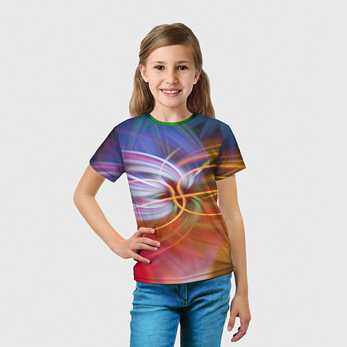 Детская футболка Неоновое множество линий в абстракции - Оранжевый / 3D-принт – фото 5