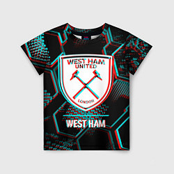 Футболка детская West Ham FC в стиле Glitch на темном фоне, цвет: 3D-принт