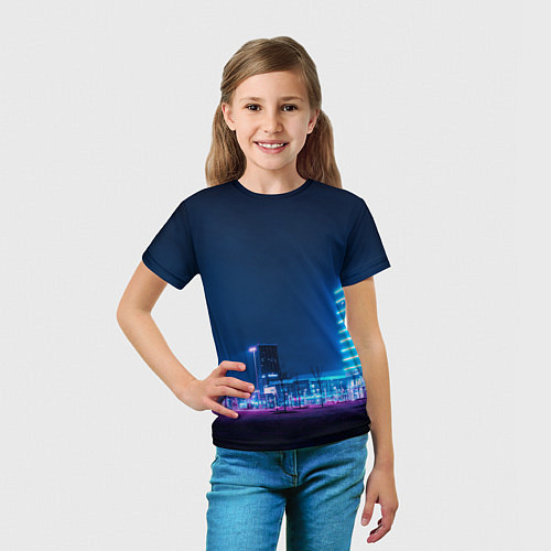 Детская футболка Неоновый ночной город - Светло-синий / 3D-принт – фото 5