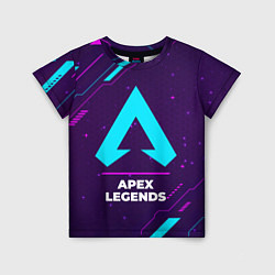 Футболка детская Символ Apex Legends в неоновых цветах на темном фо, цвет: 3D-принт