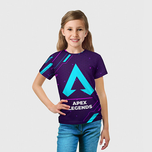 Детская футболка Символ Apex Legends в неоновых цветах на темном фо / 3D-принт – фото 5