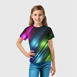 Футболка детская Неоновые линии во тьме - Синий, цвет: 3D-принт — фото 2