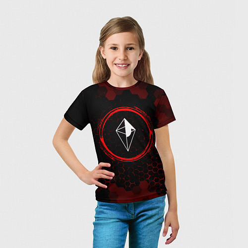 Детская футболка Символ No Mans Sky и краска вокруг на темном фоне / 3D-принт – фото 5
