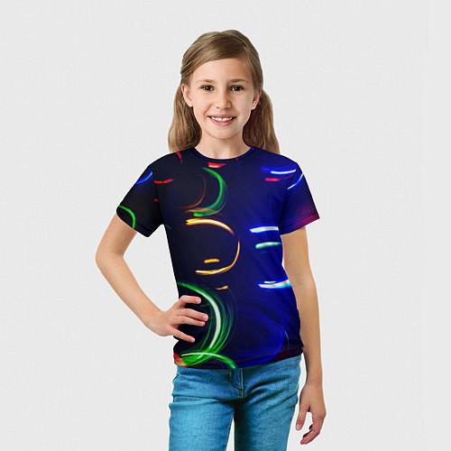 Детская футболка Неоновые волны во тьме - Синий / 3D-принт – фото 5