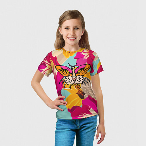 Детская футболка Цветы, бабочка и морда тигра / 3D-принт – фото 5