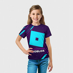 Футболка детская Символ Roblox в неоновых цветах на темном фоне, цвет: 3D-принт — фото 2