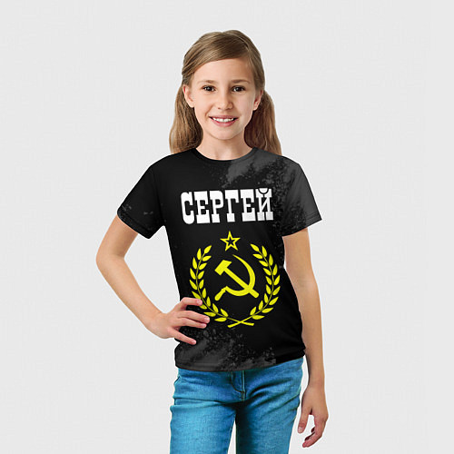 Детская футболка Имя Сергей и желтый символ СССР со звездой / 3D-принт – фото 5