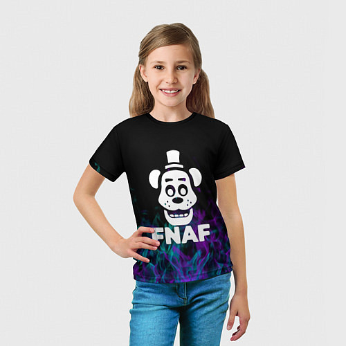 Детская футболка Five Nights At Freddys - огонь неон / 3D-принт – фото 5