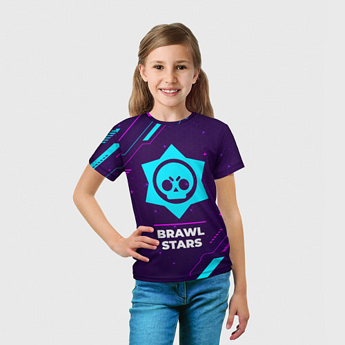 Детская футболка Символ Brawl Stars в неоновых цветах на темном фон / 3D-принт – фото 5