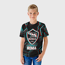 Футболка детская Roma FC в стиле Glitch на темном фоне, цвет: 3D-принт — фото 2
