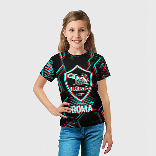 Детская футболка Roma FC в стиле Glitch на темном фоне / 3D-принт – фото 5
