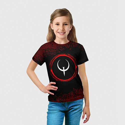 Детская футболка Символ Quake и краска вокруг на темном фоне / 3D-принт – фото 5