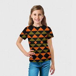 Футболка детская Геометрический узор черно-оранжевые фигуры, цвет: 3D-принт — фото 2
