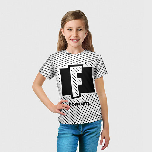 Детская футболка Символ Fortnite на светлом фоне с полосами / 3D-принт – фото 5
