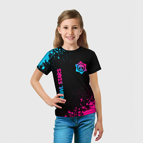 Детская футболка Brawl Stars - neon gradient: символ и надпись верт / 3D-принт – фото 5