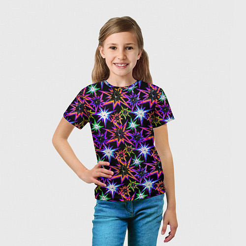 Детская футболка Неоновые звезды на черном / 3D-принт – фото 5