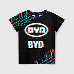 Футболка детская Значок BYD в стиле glitch на темном фоне, цвет: 3D-принт