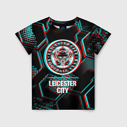 Футболка детская Leicester City FC в стиле glitch на темном фоне, цвет: 3D-принт