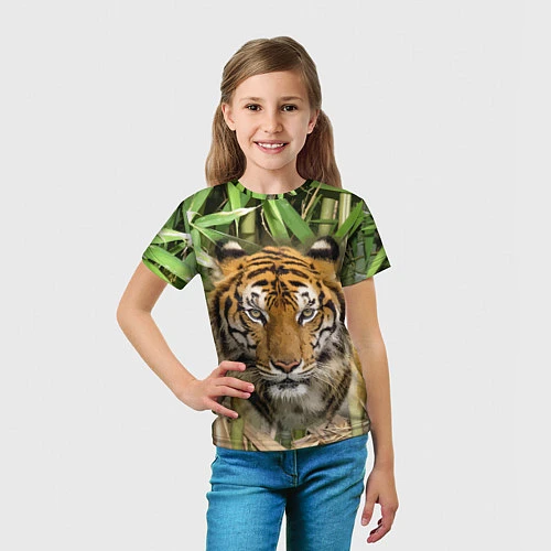 Детская футболка Матёрый тигр в зарослях бамбука / 3D-принт – фото 5