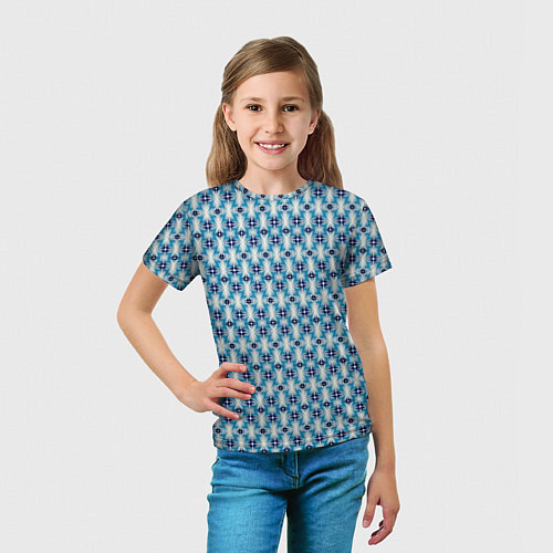 Детская футболка Сине-белый геометрический икат узор / 3D-принт – фото 5
