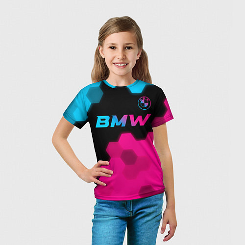 Детская футболка BMW - neon gradient: символ сверху / 3D-принт – фото 5