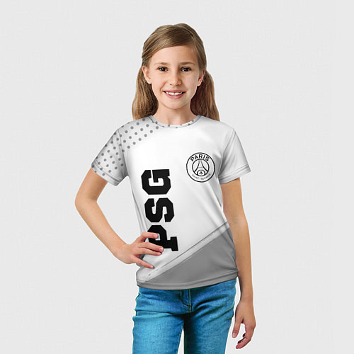 Детская футболка PSG sport на светлом фоне: символ и надпись вертик / 3D-принт – фото 5