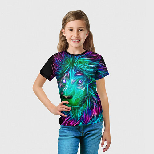 Детская футболка Светящийся неоновый лев / 3D-принт – фото 5