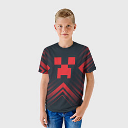 Футболка детская Красный символ Minecraft на темном фоне со стрелка, цвет: 3D-принт — фото 2