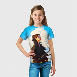 Футболка детская Девушка самурай и облака, цвет: 3D-принт — фото 2