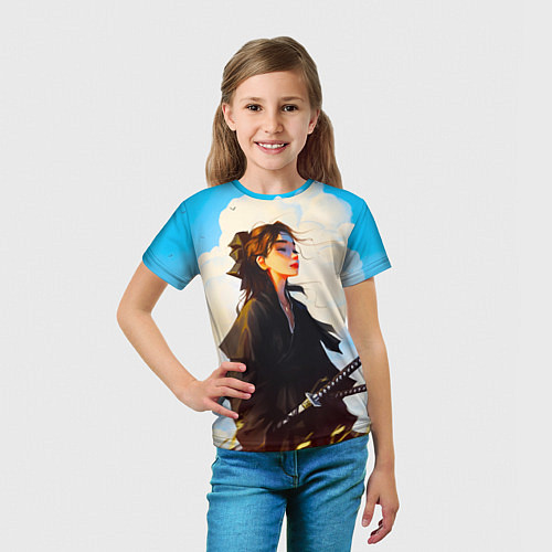 Детская футболка Девушка самурай и облака / 3D-принт – фото 5