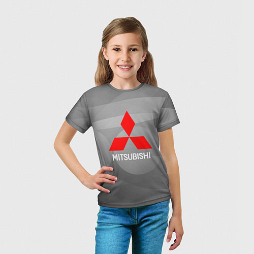 Детская футболка Mitsubishi - серая с кружочками абстракция / 3D-принт – фото 5