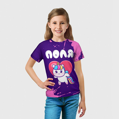 Детская футболка Поля единорог с сердечком / 3D-принт – фото 5