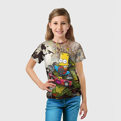 Детская футболка Скейтбордист Барт Симпсон на фоне граффити / 3D-принт – фото 5