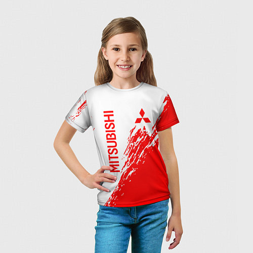 Детская футболка Mitsubishi - красная текстура / 3D-принт – фото 5