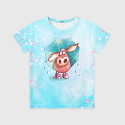 Футболка детская Свинка под зонтиком в дождь, цвет: 3D-принт